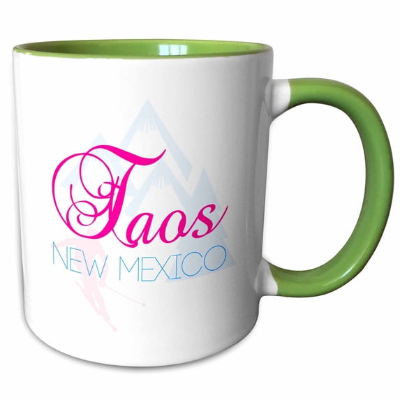 Taos, New Mexico. Downhill skiing, winter sport activity resort 15oz Two-Tone Green Mug mug-302382-12