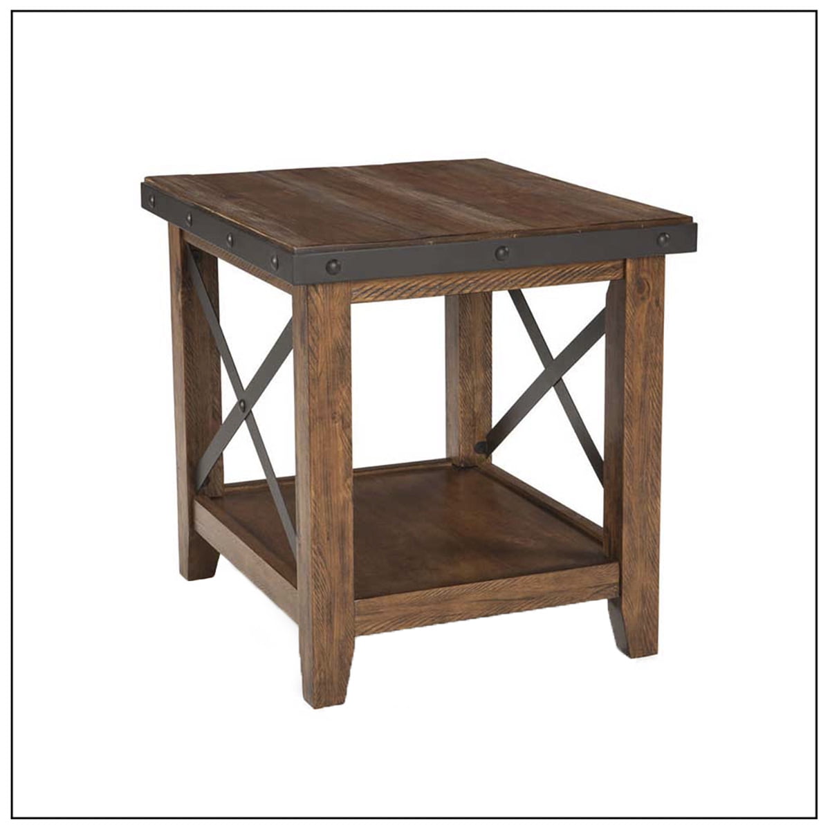Canyon Brown Wood and Metal Rectangular End Table