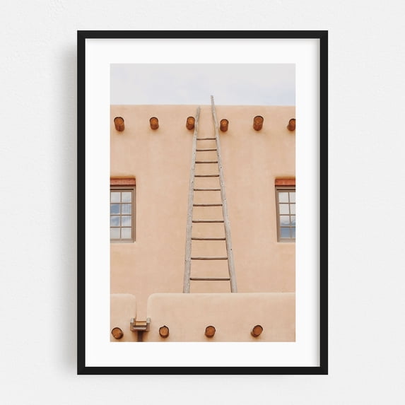 Taos Pueblo - Taos New Mexico Photography Architecture Rustic Boho Minimalist Desert Travel Poster Vintage Black Framed Wall Art Print 5 x 7 inches