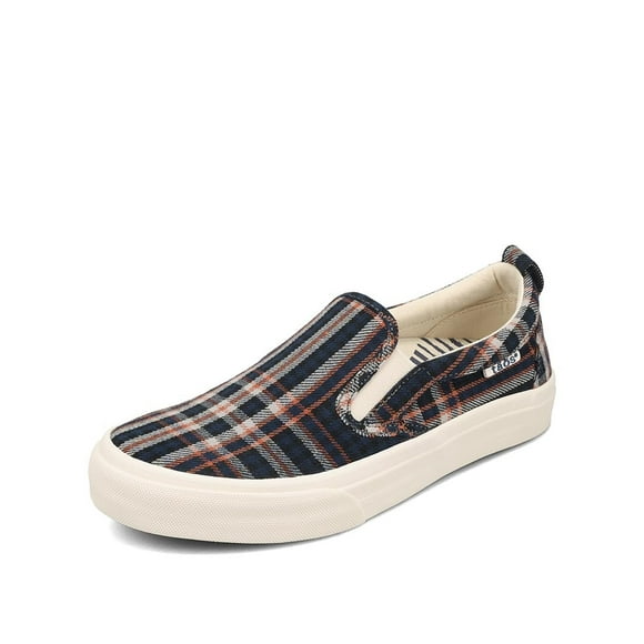 Taos Rubber Soul Slip-On Women's Sneaker - Fresh and Clean Canvas Design with Effortless Style, Removable Footbed and Arch Support - Elevated Comfort for All-Day Fashion Blue Plaid 8 M
