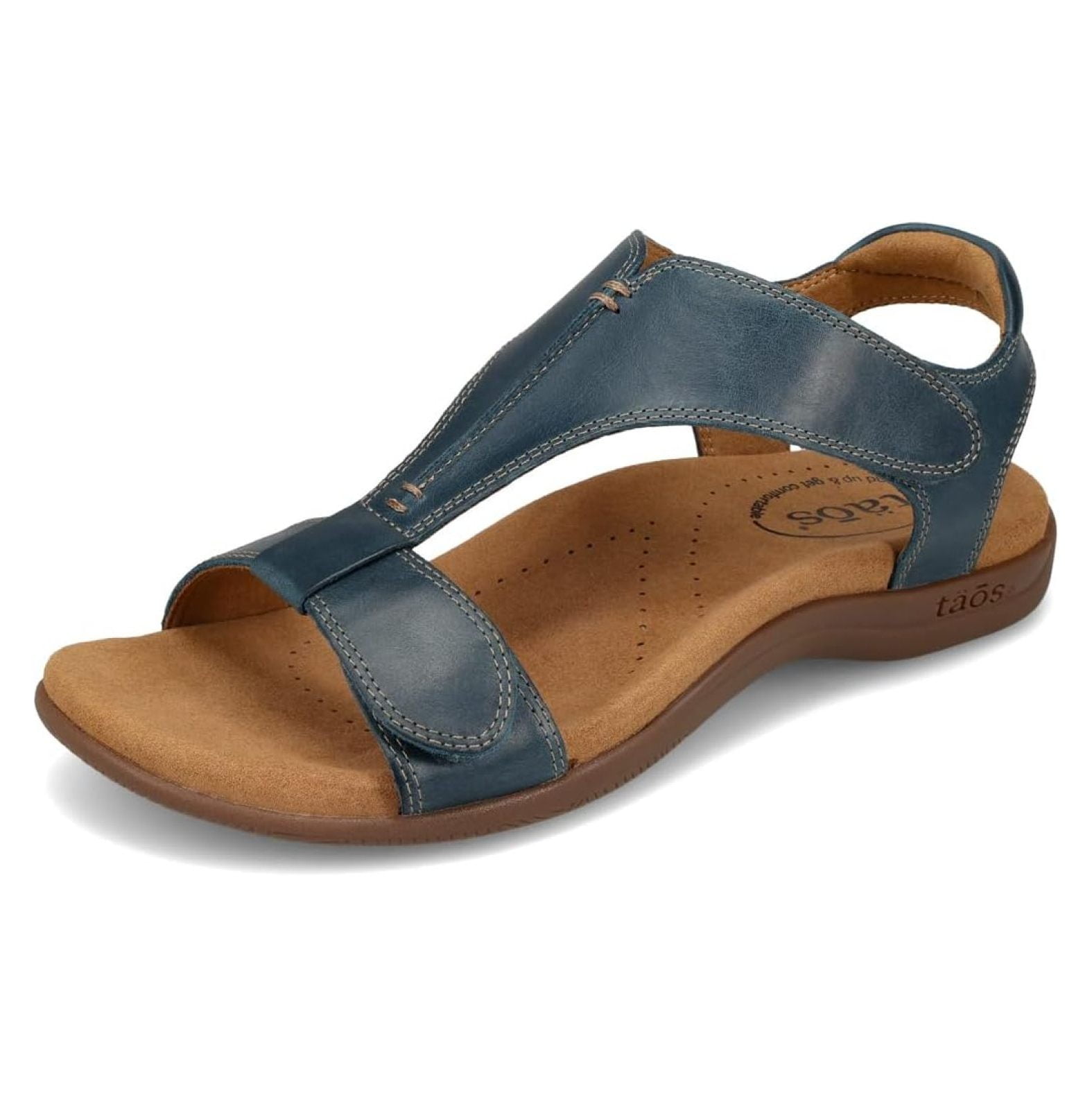 TAOS The Show Premium Leather Women's Sandal - Experience Everyday Style, Comfort, Arch Support, Cooling Gel Padding and an Adjustable Fit for Exceptional Walking Comfort Petrol Blue 10 (M) US