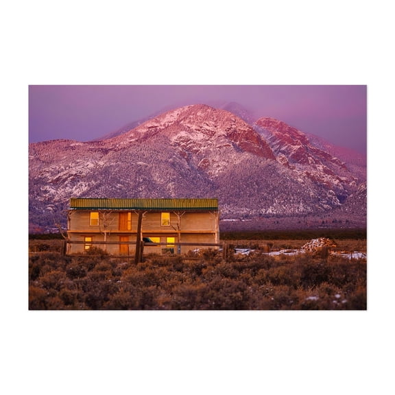 Taos Sunset - Taos New Mexico Photography Mountain Snow Landscape Rustic Winter Scenic Rural Unframed Wall Art Print 4 x 6 inches