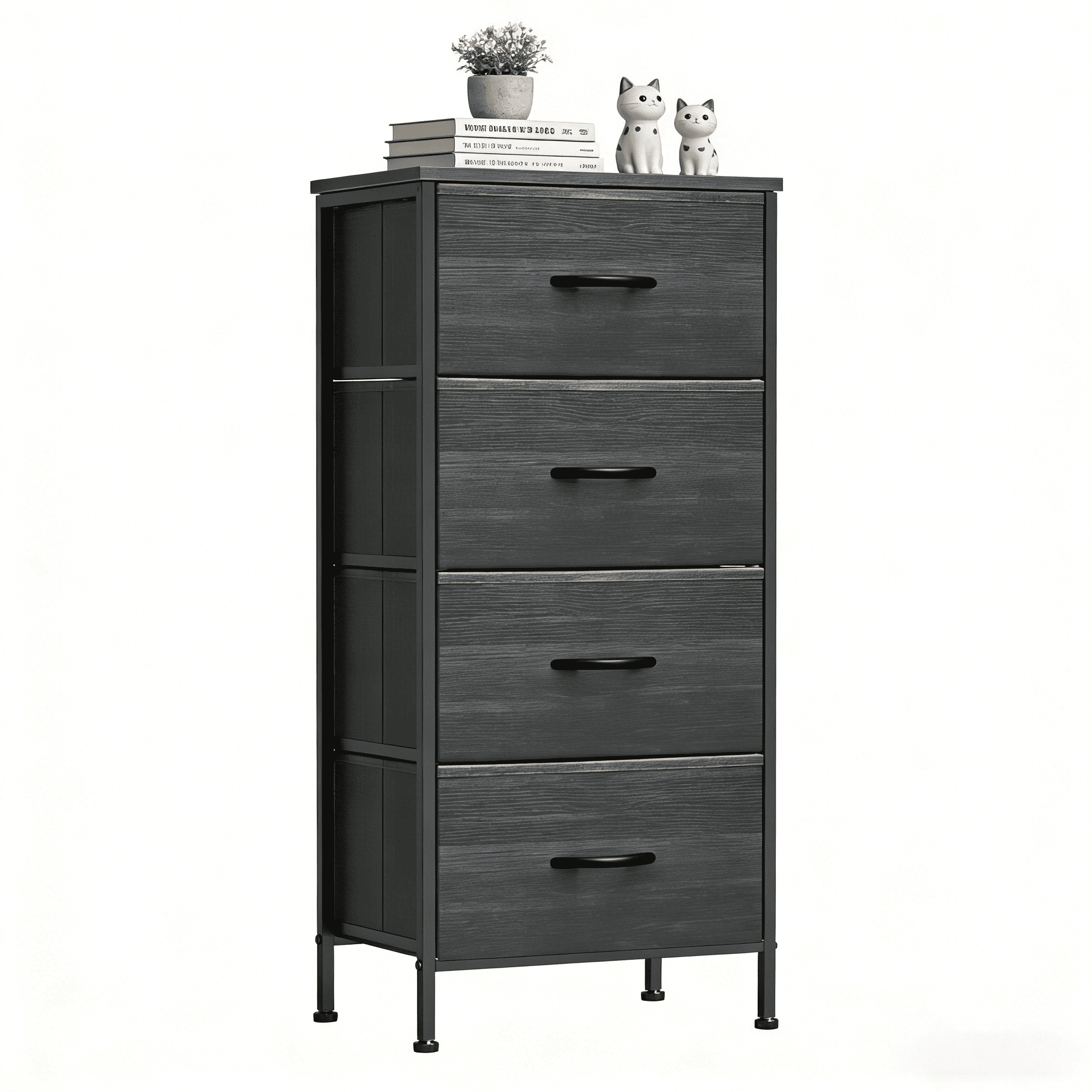 Aidoly 4-Tier Fabric Drawer Storage Cabinet with Wooden Top & Metal Frame - Multi-Purpose Organizer for Bedroom, Living Room, Office, Black Wood Grain