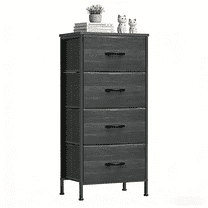 Aidoly 4-Tier Fabric Drawer Storage Cabinet with Wooden Top & Metal Frame - Multi-Purpose Organizer for Bedroom, Living Room, Office, Black Wood Grain