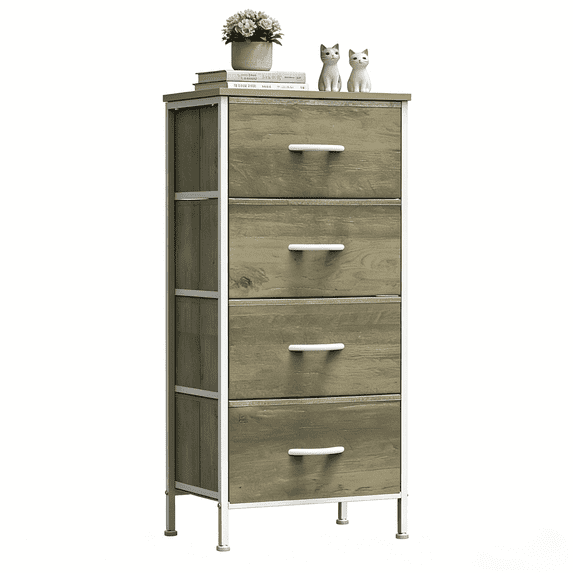 Aidoly 4-Tier Fabric Drawer Storage Cabinet with Wooden Top & Metal Frame - Multi-Purpose Organizer for Bedroom, Living Room, Oak Greige