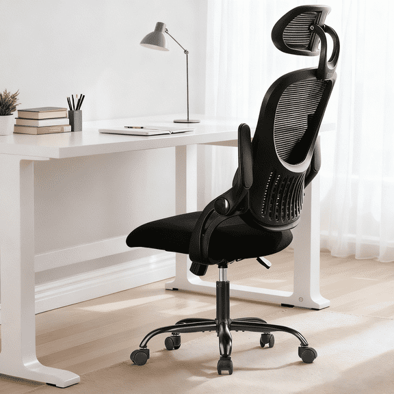 Taoset Ergonomic Computer Chair - High-Back Mesh Desk Chairs with Comfortable Lumbar Support & Adjustable Headrest & Flip-Up Armrests for Study Rooms, Gaming Rooms, and Offices, Black