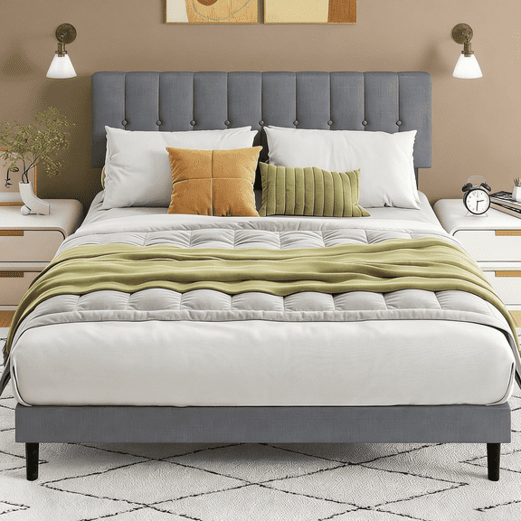 Taoset Queen Size Upholstered Platform Bed Frame with Adjustable Headboard - No Box Spring Needed, Grey