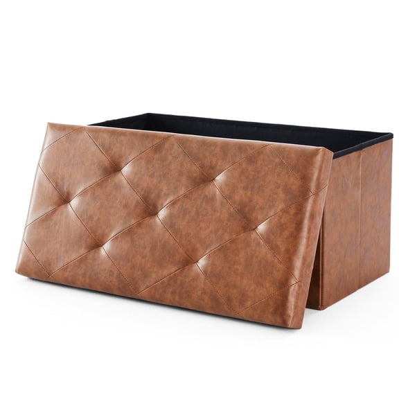 Taoset Storage Ottoman Bench 30in with Foldable Design - Multi-Functional Footrest and Organizer for Living Room, Bedroom, Brown