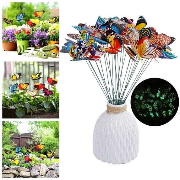 Taosunzt 10Pcs Luminous Butterfly Stake Weather-resistant Outdoor Garden Planter Pot Vase 3D Fake Butterfly Pole Spike Stick Decoration Photo Prop Random Color 10 pcs