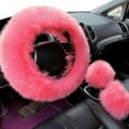 thumbnail image 1 of Taosunzt 3Pcs/Set Faux Wool Steering Wheel Gear Shift Rod Brake Fluffy Cover Car Decor Pink, 1 of 6