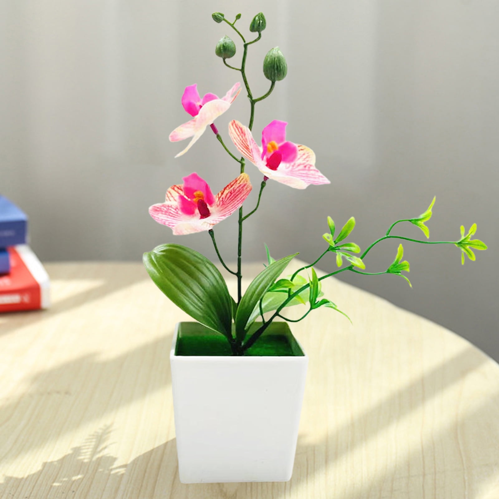 Taosunzt Artificial Bonsai Realistic Three Flowers Non-fading Non-Withered Decorative DIY Phalaenopsis Orchid Fake Flower with Pot Desktop Ornaments for Living Room Purple