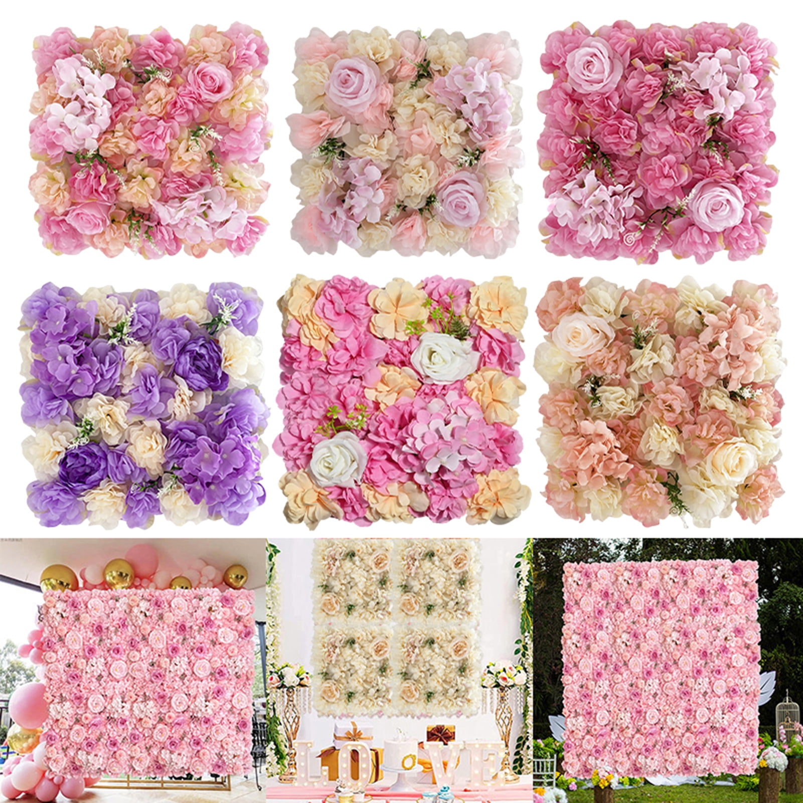 Taosunzt Artificial Rose Flower Wall Panel Wedding Bridal Baby Shower ...