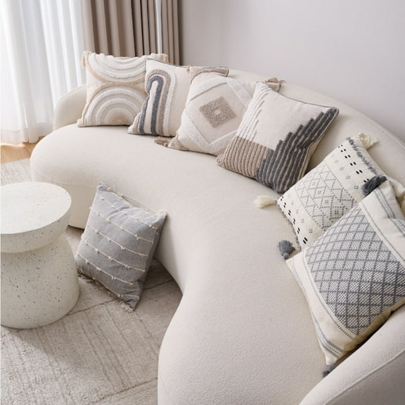 Taosunzt Boho Throw Pillow with Braided Rope Pattern And Tassels Soft Cotton Linen Textured Cushion for Sofa Bed Office Style F 45x45cm