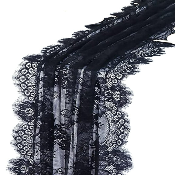 Taosunzt Floral Lace Table Runner French Elegant Romantic Sheer White Black Tulle Long Rectangle Wedding Bridal Shower Party Dining Table Cover Kitchen Supplies Black