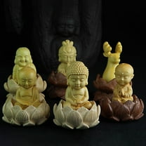 Taosunzt Mini Unpainted Buddha Statues Wood Fine Workmanship Monk Figurine Home Decor