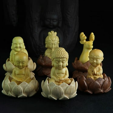 Taosunzt Mini Unpainted Buddha Statues Wood Fine Workmanship Monk Figurine Home Decor