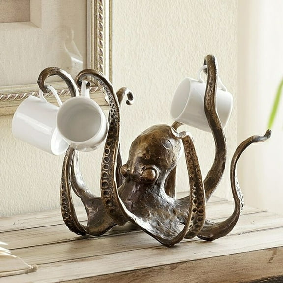 Taosunzt Octopus Statue Creative Realistic Resin Mug Holder Desktop Octopus Decoration for Living Room Antique Bronze