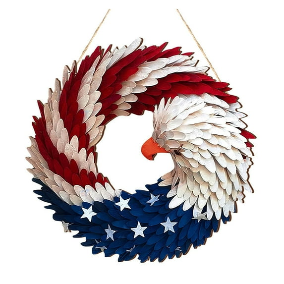 Taosunzt Patriotic Eagle Wreath 4th of July Wooden Decoration Indoor Outdoor Front Door Wall Hanging Independence Day Memorial Day Door Sign Pendant 20cm
