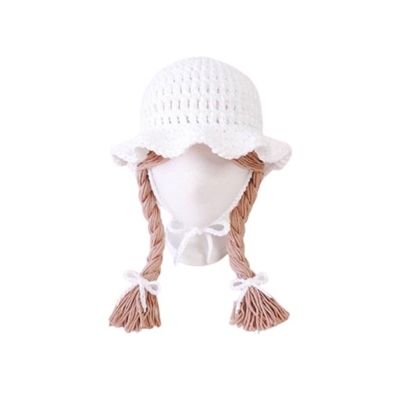 Windcarnival Fashion Baby Girls Braided Wig Chin Strap Knitted Cap Bucket Hat Photo Prop