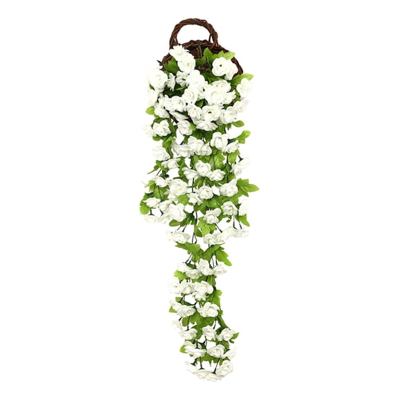 Taotanxi 1 Pack Fake Rose Vine Flowers Plants 33.5 FT Artificial Flower Hanging Rose Ivy Home Hotel Office Wedding Party Garden Craft Art Decor (White/06)