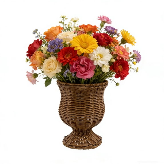 Taotanxi 10.6 Inch Large Goblet Planter, Woven Rattan Look Resin Flower Pot with Metal Frame, Suitable for Spring Home Decoration. Brown