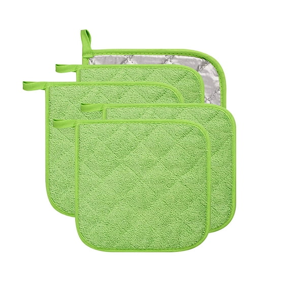 Taotanxi 100% Cotton Kitchen Everyday Basic Terry Pot Holder Heat Resistant Coaster Potholder for Cooking and Baking Set of 4 Green
