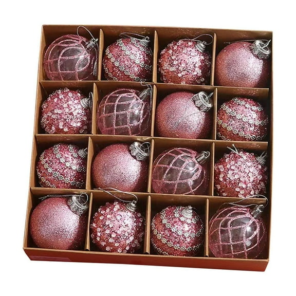 Taotanxi 12 PCS Clear and Pink Christmas Ball Ornaments, 50mm/2.36 Inches Rustic Farmhouse Christmas Decorations, Large Shatterproof Luxury Hand-Painted Xmas Ornaments for Christmas Tree, Wedding