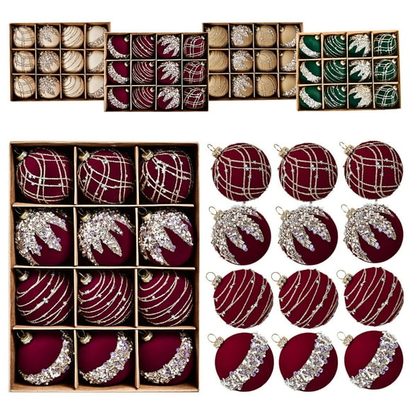 Taotanxi 12 Pcs Christmas Ball Ornaments - 2.36 Inch Flocked Christmas Ball，Wine Red