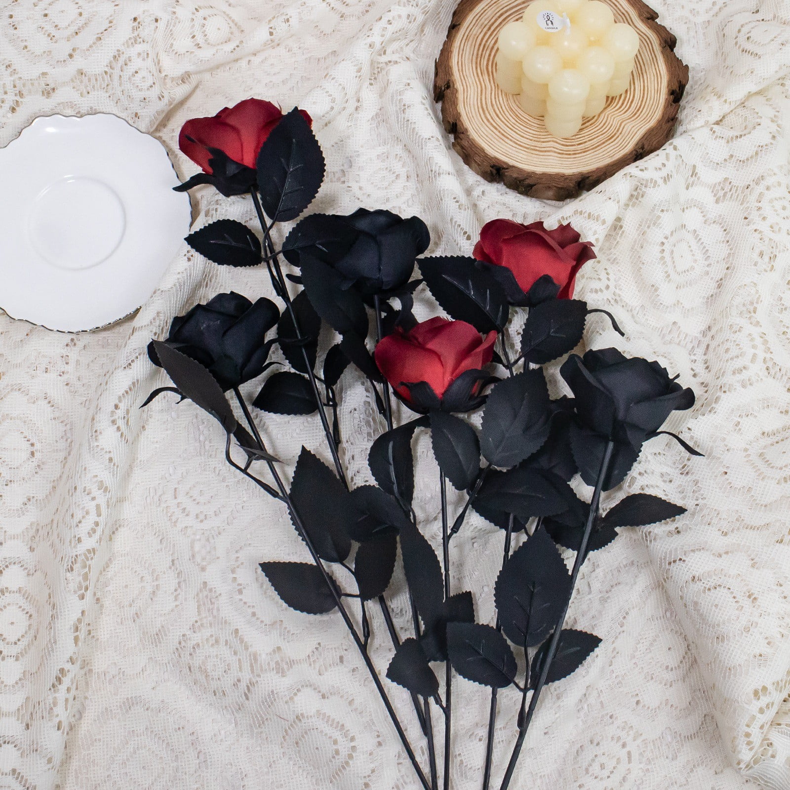 Taotanxi 12Pcs Artificial Roses Bouquet Faux Black Roses Bundles Fake ...
