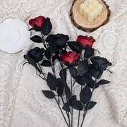 Taotanxi 12Pcs Artificial Roses Bouquet Faux Black Roses Bundles Fake Rose Flowers Realistic Flowers Arrangements Halloween DecorRed-12pcs