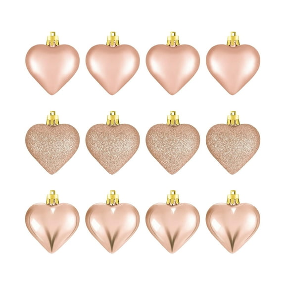 Taotanxi 12Pcs Heart Ornaments Multi Finish Heart Baubles Hanging Ornaments for Valentine’s Day Decor Mother's Day Christmas Tree Wedding Anniversary Party Decoration(Gold)