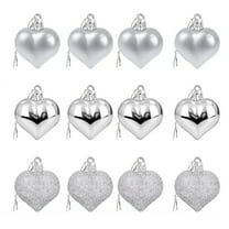 12Pcs Heart Ornaments Multi Finish Heart Baubles Hanging Ornaments for Valentine’s Day Decor Mother's Day Christmas Tree Wedding Anniversary Party Decoration(Silver)