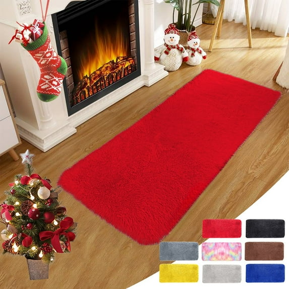 Taotanxi 16"x31"Runner Rugs for Bedroom, Red Ruuner Rug for Hallway Entryway Laundry, Modern Shag Bedroom Runner Cute Carpets