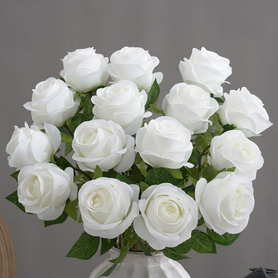 Taotanxi 19in. Rose Flower (1Single Pack) Artificial Plant, 19"H x 3.25"W x 3.25"D, White
