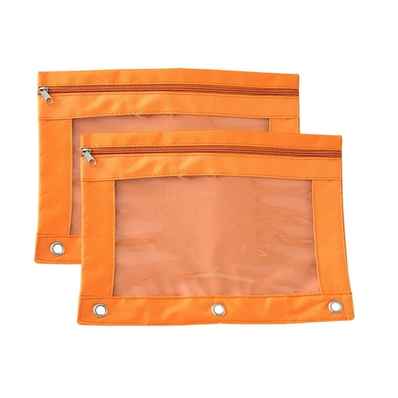 Taotanxi 2 Pack Pencil Pouch for 3 Ring Binder,Binder Pencil Pouch with Zipper,3 Ring Pencil Case with Clear Window,(Orange)
