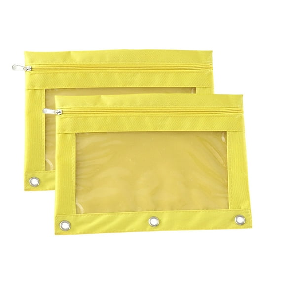 Taotanxi 2 Pack Pencil Pouch for 3 Ring Binder,Binder Pencil Pouch with Zipper,3 Ring Pencil Case with Clear Window,(Yellow)