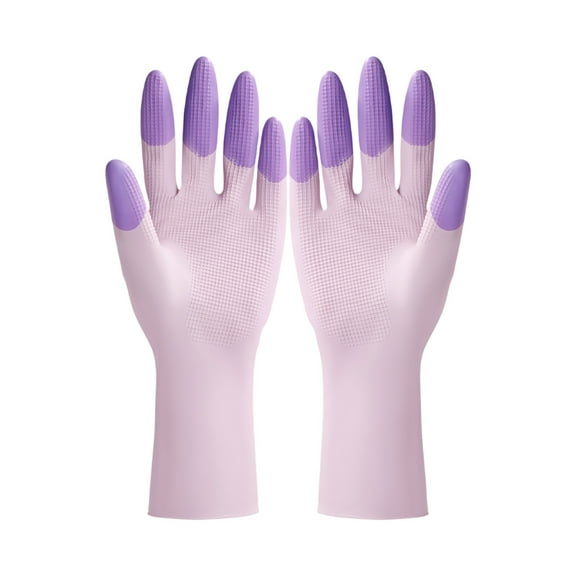 Taotanxi 2 Pack Reusable Cleaning Gloves Latex Free, Dishwashing Gloves with Embossed Palm, Waterproof Household Gloves for Laundry, Gardening (Medium,Purple)