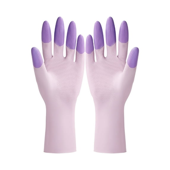 Taotanxi 2 Pack Reusable Cleaning Gloves Latex Free, Dishwashing Gloves with Embossed Palm, Waterproof Household Gloves for Laundry, Gardening (Medium,Purple)