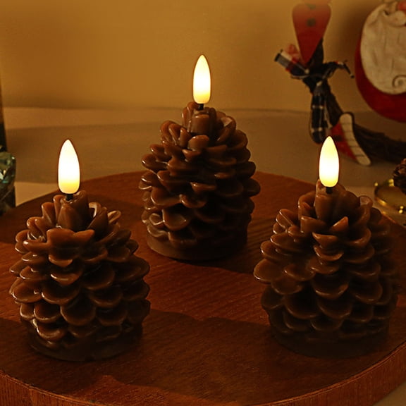 Taotanxi 2 Pieces Christmas Pinecone Candles Flameless Acorn Decor LED Pinecone Candle Decor Real Wax Unscented Battery Operated Candle for Thanksgiving Christmas Winter Holiday Decoration(Brown)