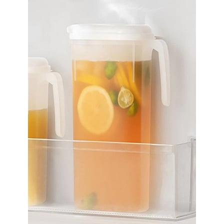 Taotanxi 2 Quart (2 Liter) pitcher with lid - Water jug for fridge door - Leakproof 64oz plastic pitcher with lid - Drink Container for Juice, Iced Tea, Coffee, BPA-Free Plastic, White