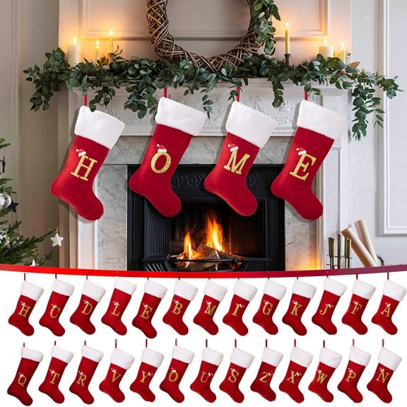 Taotanxi 20 Inches Red Velvet with White Super Soft Plush Cuff Monogram Christmas Stockings, Xmas Personalized Embroidered Letter Stockings for Family Holiday Decorations and Xmas Tree Fireplace