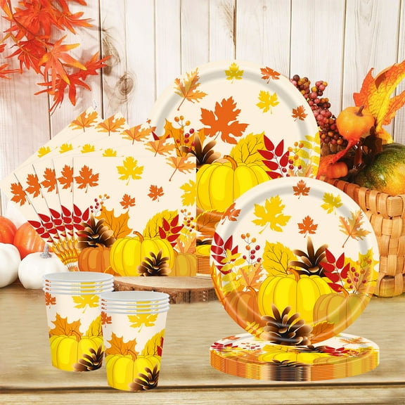 Taotanxi 20 Pcs Fall Thanksgiving Party Plates and Napkins Set - Autumn Leaves Tableware Serves 20