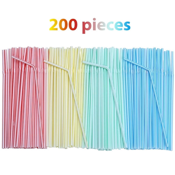 Taotanxi 200 Pack Plastic Disposable Drinking Straws, 10.2 Inch Extra Long Colorful Plastic Straws Disposable Drinking Straws for Coffee Juice And Cocktail