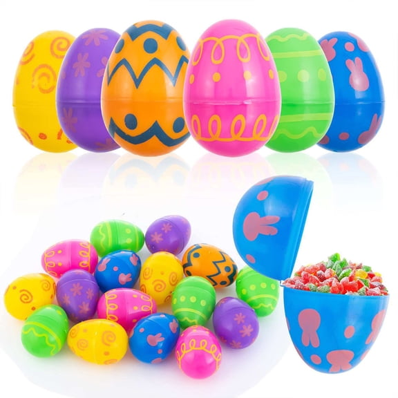 Taotanxi 24 PCs Plastic Printed Bright Easter Eggs, Over 2.3'' Tall Fillable Empty Eggs Bulks for Easter Hunt, Basket Stuffers Fillers, Classroom Prize Supplies, Filling Treats and Party Favor