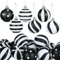 thumbnail image 1 of Taotanxi 24 Pcs Black and White Christmas Ball Ornaments 2.36 Inch Xmas Stripe Dot Hanging Ornaments Plastic Glitter Tree Decorations for Christmas Halloween Holiday Party Tree Wreath Decoration, 1 of 7