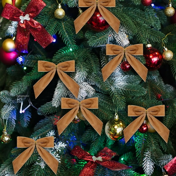 Taotanxi 24 Pcs Camel Small Velvet Christmas Bows for Christmas Tree, Wreath, Gift Wrapping, Crafts, Wedding, Party, Twist Tie Bows for Treat Bag Bakery Candy Bags, Home Decor 1" W,3.5 x 3.5 inch