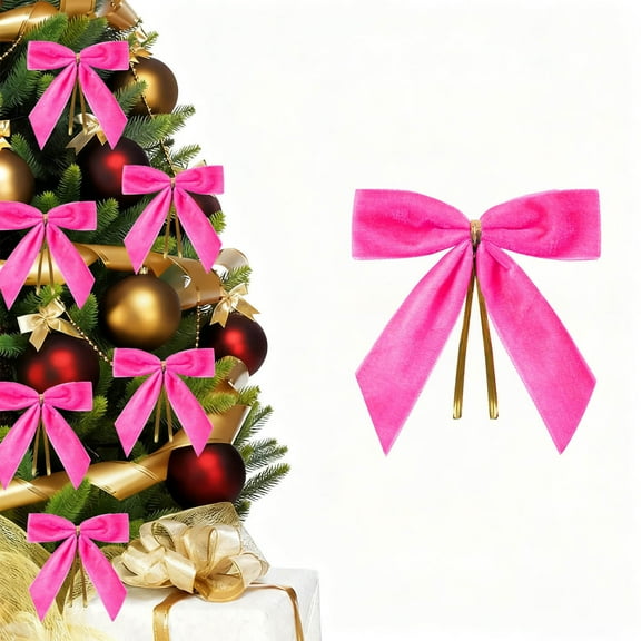 Taotanxi 24pcs Hot Pink Small Velvet Christmas Bows For Christmas Tree Wreath Gift Wrap Crafts Wedding Party Bows For Snack Bags Baking Candy Bags Home Decoration