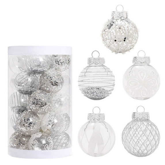 Taotanxi 25PCS Christmas Ornaments Set, 2.36"/6CM Clear Plastic Shatterproof Christmas Ball Hanging Ornaments for Xmas Tree Decorations, for Indoor Home Party Holiday Decor - Silver,White.