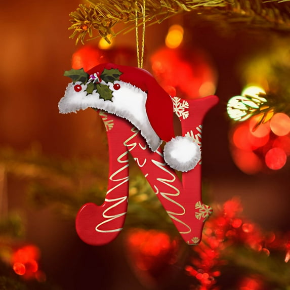 Taotanxi 26 Letter Ornaments Christmas Tree Decoration Personalized Christmas Letter Tree Hanging Pendant Xmas Alphabet for DIY Craft Ornaments (Wearing a Santa hat)