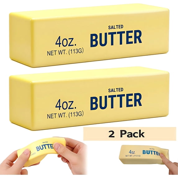 Taotanxi 2Pcs Butter Toys, Super Soft Butter-Shaped Slow Rising, Sticky Butter Sticks Squeeze Toys, Realistic Food Soft Fidget Toys for Decompression Anxiety Relaxation(Light Yellow,2PC)
